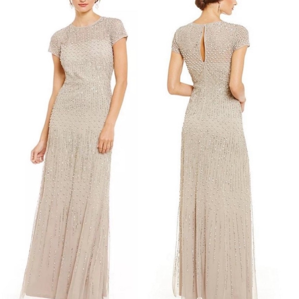 Adrianna Papell beaded short sleeves long gown